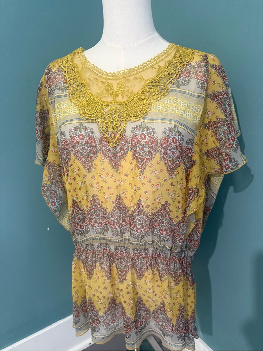 Geneology Sheer Boho Paisley Blouse 2X